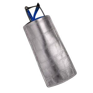 Authentic Calfskin Alligator‑Texture Glasses Pouch Silver Ray